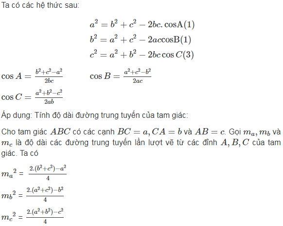 Hệ thức định lý cosin