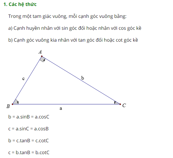 Hệ thức về góc và cạnh trong tam giác vuông