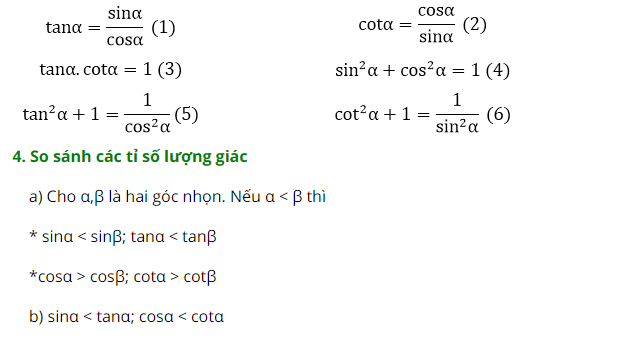 Tỷ số lượng giác của góc nhọn