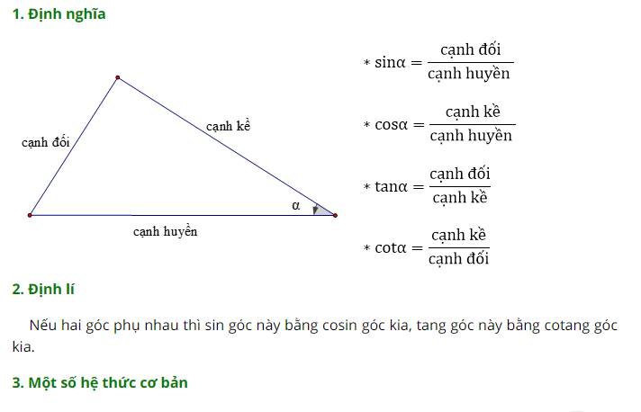 Tỷ số lượng giác của góc nhọn